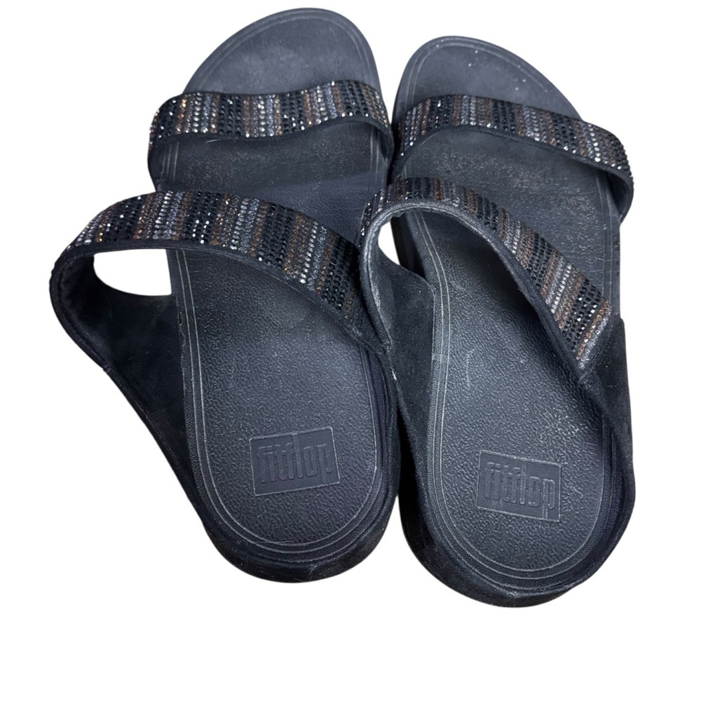 FitFlop Flare Strobe Rhinestone Slide Sandals in Gold/Silver/Black – Women Sz 11 - Picture 8 of 10
